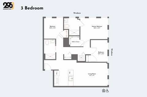 A floor plan of a 3 Bedroom apartment.